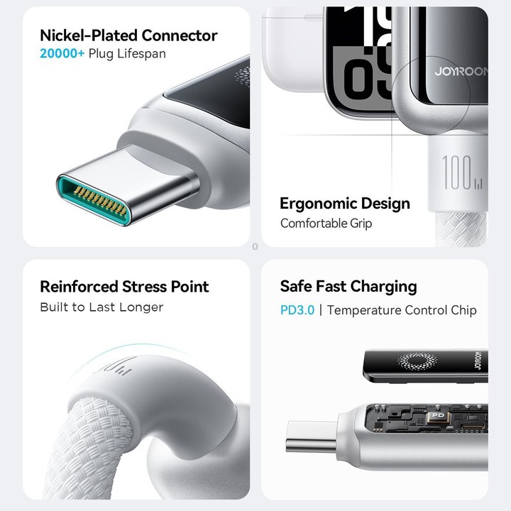 JOYROOM S-A55 StarFlight Series 100W Type-C to Type-C Auto Power-Off Fast Charging Data Cable, Length:1.2m(White)