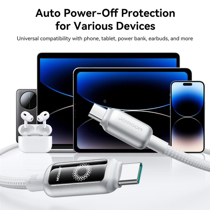 JOYROOM S-A55 StarFlight Series 100W Type-C to Type-C Auto Power-Off Fast Charging Data Cable, Length:1.2m(White)