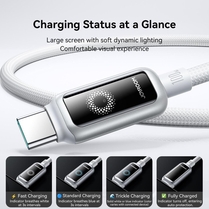 JOYROOM S-A55 StarFlight Series 100W Type-C to Type-C Auto Power-Off Fast Charging Data Cable, Length:1.2m(White)