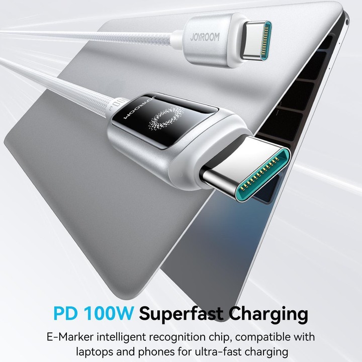 JOYROOM S-A55 StarFlight Series 100W Type-C to Type-C Auto Power-Off Fast Charging Data Cable, Length:1.2m(White)