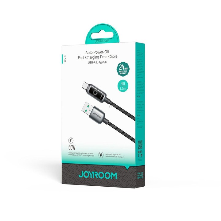 JOYROOM S-A55 StarFlight Series 66W USB to Type-C Auto Power-Off Fast Charging Data Cable, Length:1.2m(Black)