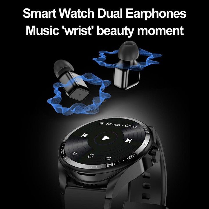 F36 1.46 inch TFT Color Screen 2 in 1 Bluetooth Earphone Smart Watch, Support Bluetooth Call / NFC(Black+Black Silicone)