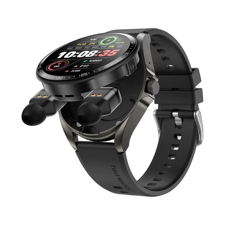 F36 1.46 inch TFT Color Screen 2 in 1 Bluetooth Earphone Smart Watch, Support Bluetooth Call / NFC(Black+Black Silicone)
