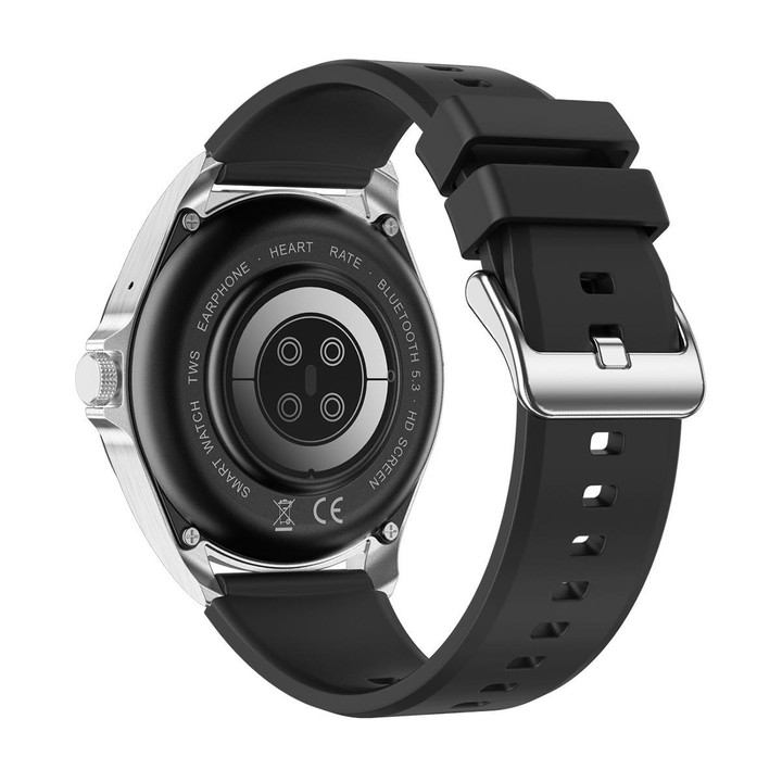 F36 1.46 inch TFT Color Screen 2 in 1 Bluetooth Earphone Smart Watch, Support Bluetooth Call / NFC(Silver+Black Silicone)
