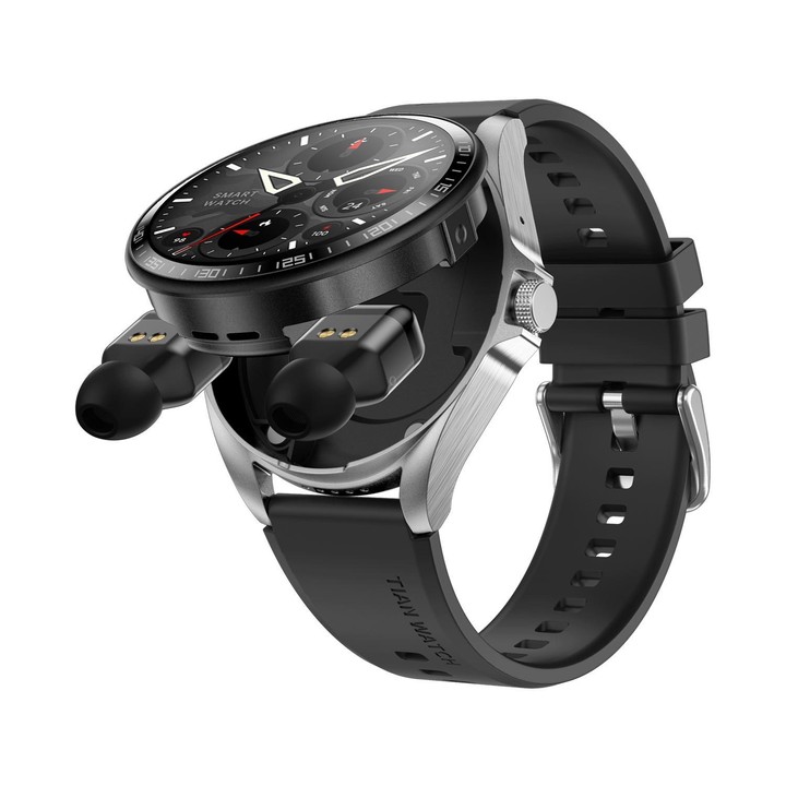 F36 1.46 inch TFT Color Screen 2 in 1 Bluetooth Earphone Smart Watch, Support Bluetooth Call / NFC(Silver+Black Silicone)
