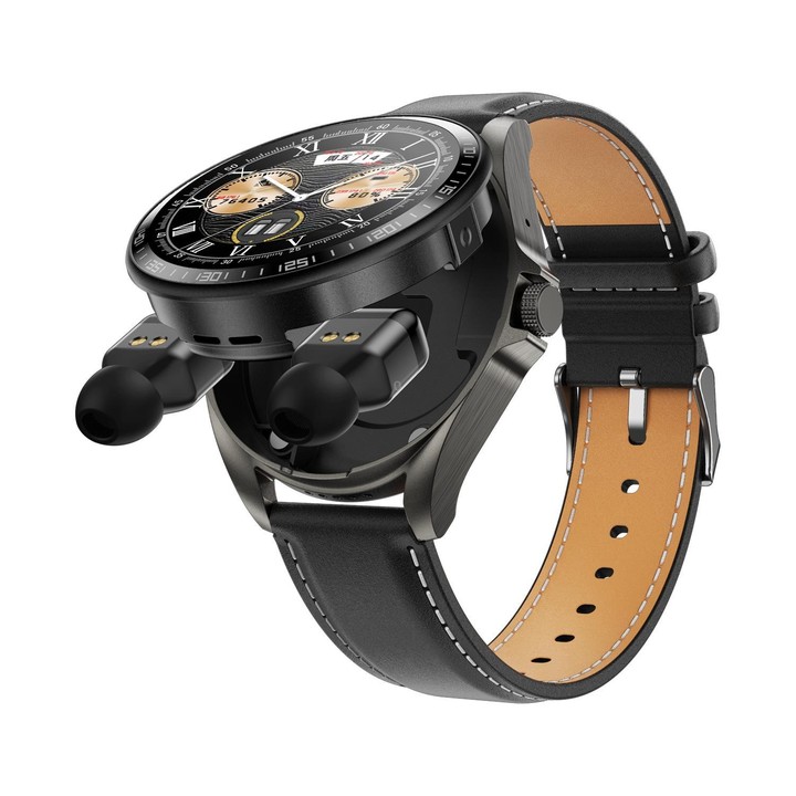 F36 1.46 inch TFT Color Screen 2 in 1 Bluetooth Earphone Smart Watch, Support Bluetooth Call / NFC(Black+Black Leather)
