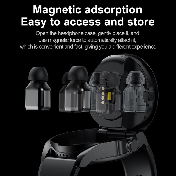 F36 1.46 inch TFT Color Screen 2 in 1 Bluetooth Earphone Smart Watch, Support Bluetooth Call / NFC(Silver+Black Leather)