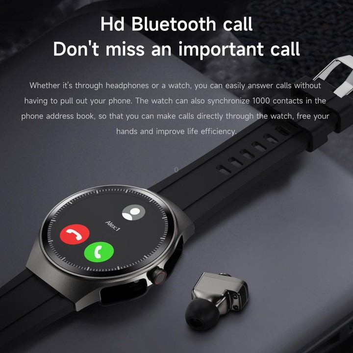 F39 1.43 inch AMOLED Screen 2 in 1 Bluetooth Earphone Smart Watch, Support Bluetooth Call / NFC(Black Silicone)