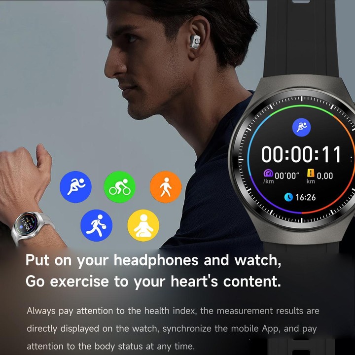F39 1.43 inch AMOLED Screen 2 in 1 Bluetooth Earphone Smart Watch, Support Bluetooth Call / NFC(Black Silicone)