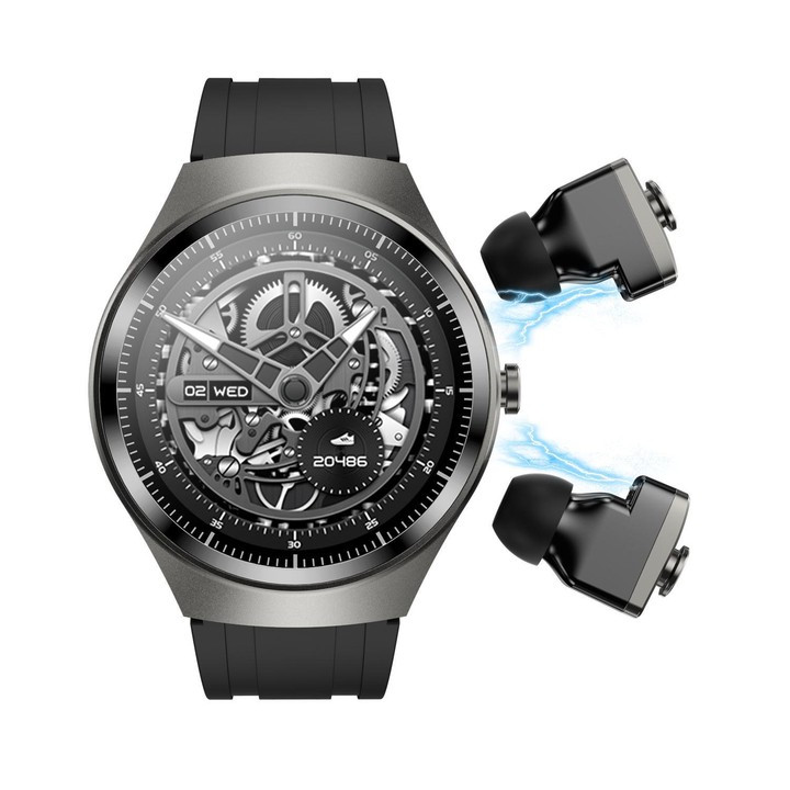 F39 1.43 inch AMOLED Screen 2 in 1 Bluetooth Earphone Smart Watch, Support Bluetooth Call / NFC(Black Silicone)