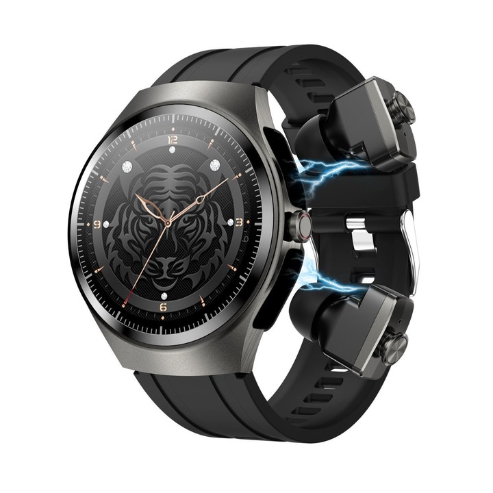 F39 1.43 inch AMOLED Screen 2 in 1 Bluetooth Earphone Smart Watch, Support Bluetooth Call / NFC(Black Silicone)