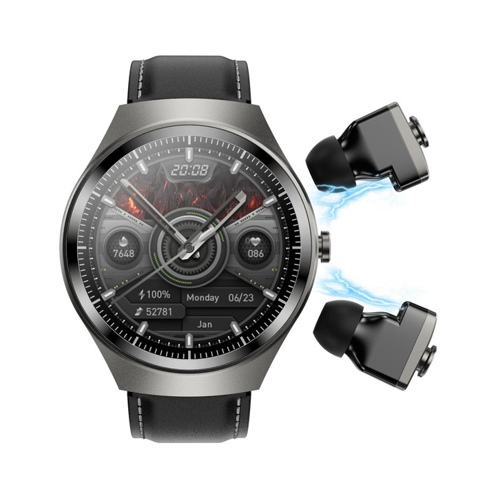 F39 1.43 inch AMOLED Screen 2 in 1 Bluetooth Earphone Smart Watch, Support Bluetooth Call / NFC(Black Leather)