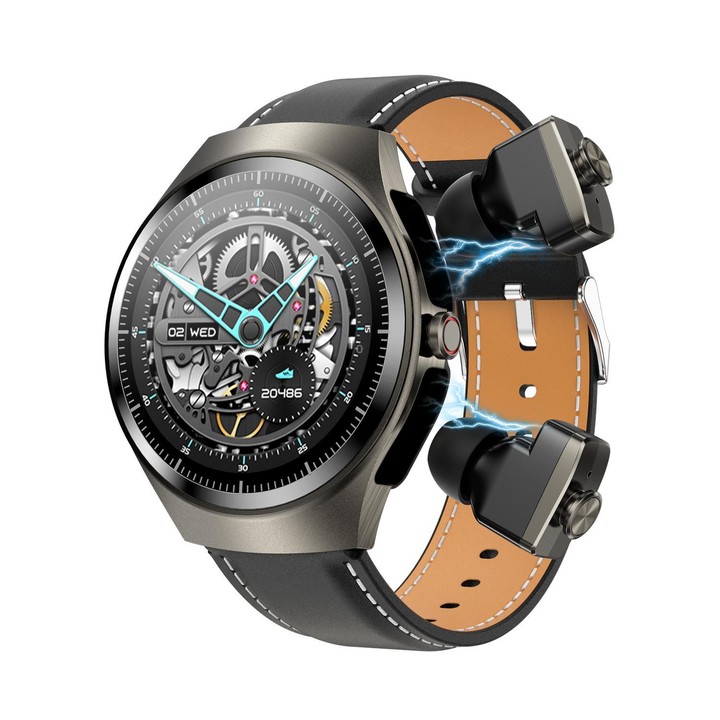 F39 1.43 inch AMOLED Screen 2 in 1 Bluetooth Earphone Smart Watch, Support Bluetooth Call / NFC(Black Leather)