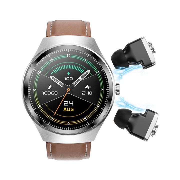 F39 1.43 inch AMOLED Screen 2 in 1 Bluetooth Earphone Smart Watch, Support Bluetooth Call / NFC(Brown Leather)
