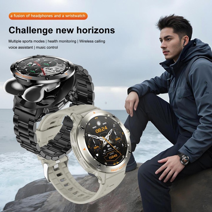 D13 2 in 1 Bluetooth Earphone Smart Call Watch, Support Bluetooth Call / NFC / Health Monitoring, Watchband:Silicone Strap(Black