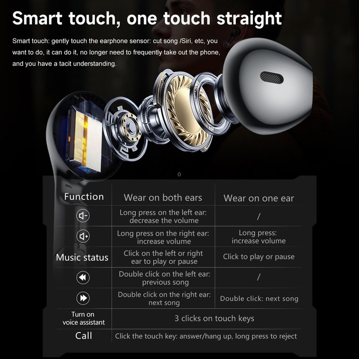 D13 2 in 1 Bluetooth Earphone Smart Call Watch, Support Bluetooth Call / NFC / Health Monitoring, Watchband:Silicone Strap(Black