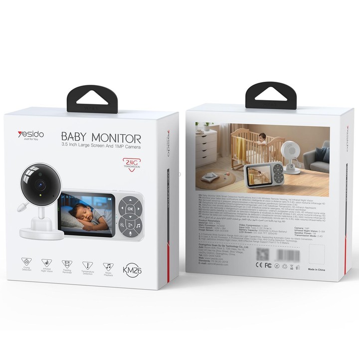 Yesido KM26 3.5 inch TFT screen 2.4G Baby Monitor Care Camera, Plug: UK Plug(White)