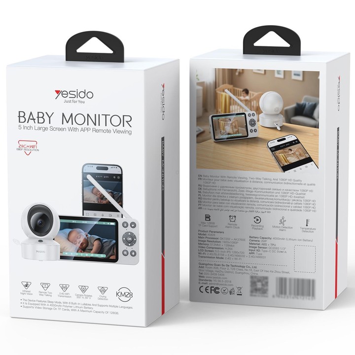 Yesido KM28 5 inch LCD Screen 2.4G WiFi Baby Monitor Care Camera, Plug: UK Plug(White)