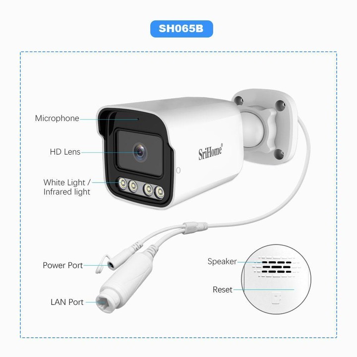 SriHome NVS005-POE065 5MP HD 4-CH POE Camera Network Video Recorder Kit(US Plug)