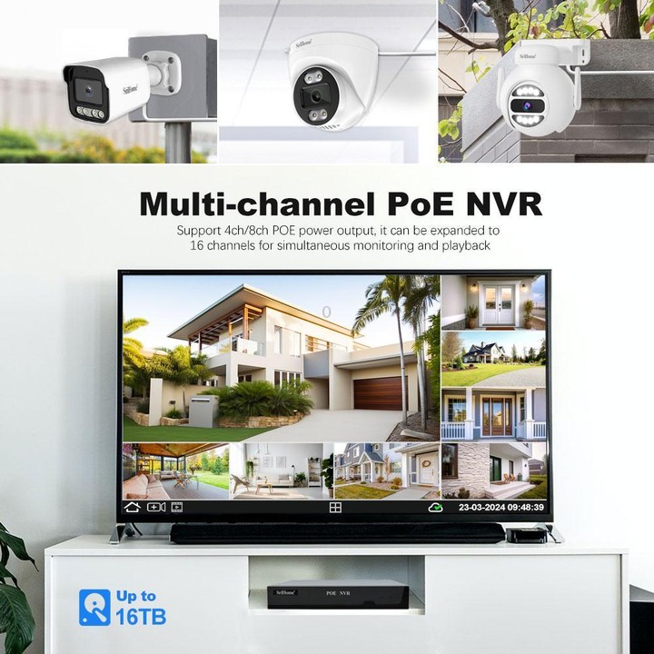 SriHome NVS005-POE065 5MP HD 4-CH POE Camera Network Video Recorder Kit(UK Plug)