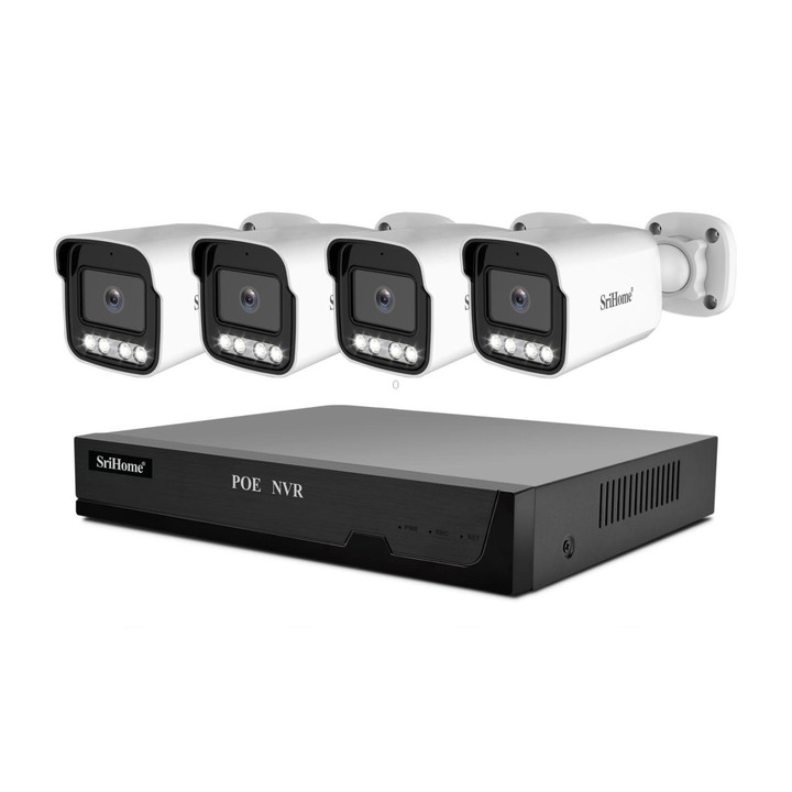 SriHome NVS005-POE065 5MP HD 4-CH POE Camera Network Video Recorder Kit(UK Plug)