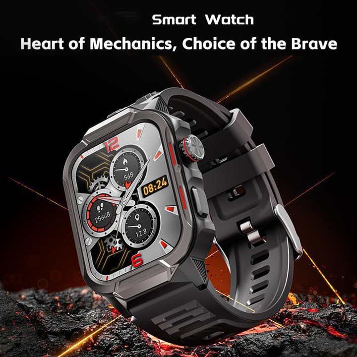 GS9 1.96 inch TFT Screen Outdoor Rugged Smart Watch 3ATM Waterproof(Dark Grey+Black)