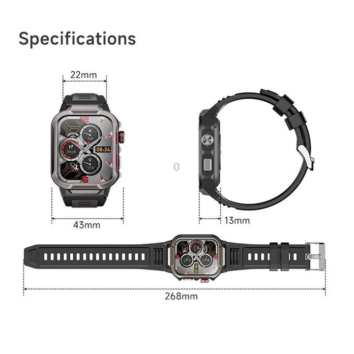 GS9 1.96 inch TFT Screen Outdoor Rugged Smart Watch 3ATM Waterproof(Dark Grey+Black)