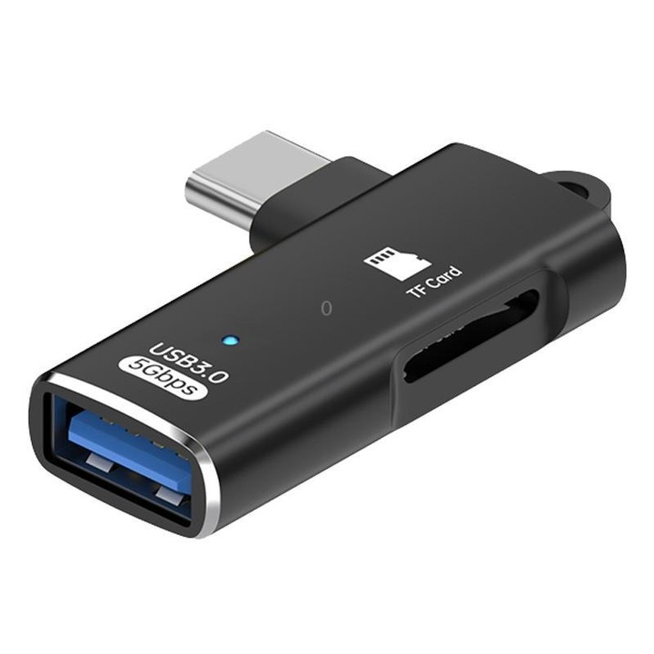 ADS-621 Type-C Male to TF Card Reader USB3.0 Female OTG Adapter(Black)