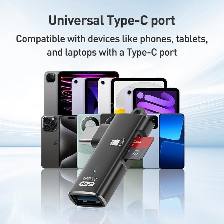 ADS-621 Type-C Male to TF Card Reader USB3.0 Female OTG Adapter(Grey)