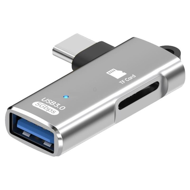 ADS-621 Type-C Male to TF Card Reader USB3.0 Female OTG Adapter(Silver)