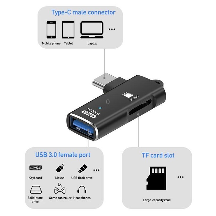 ADS-621 Type-C Male to TF Card Reader USB3.0 Female OTG Adapter(Silver)