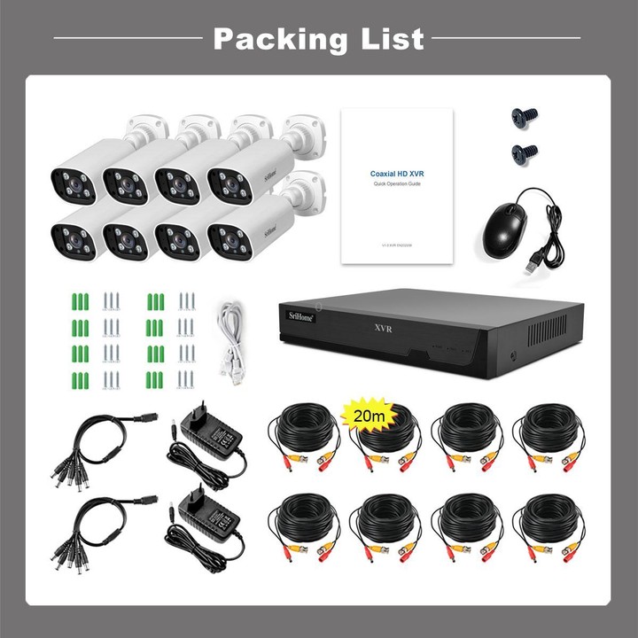 SriHome NVS008-AHD006 2MP HD 8-CH XVR NVR Camera Network Video Recorder Kit(US Plug)