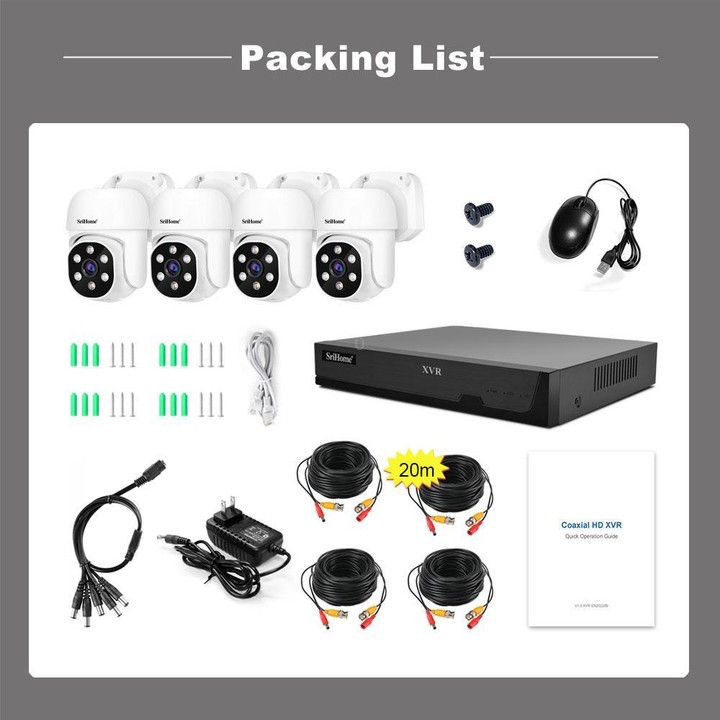 SriHome NVS008-AHD030 2MP HD 4-CH XVR NVR Camera Network Video Recorder Kit(AU Plug)