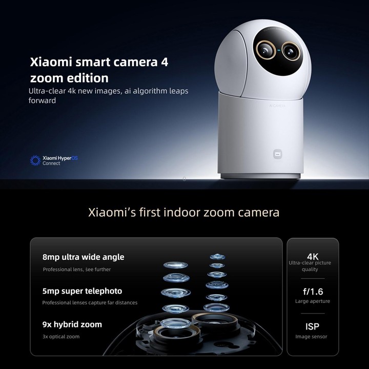 Original Xiaomi Mijia Smart Camera 4 9X Zoom Edition Baby Pet AI Facial Recognition Gesture Call Two-way Voice Camera For Mi Hom