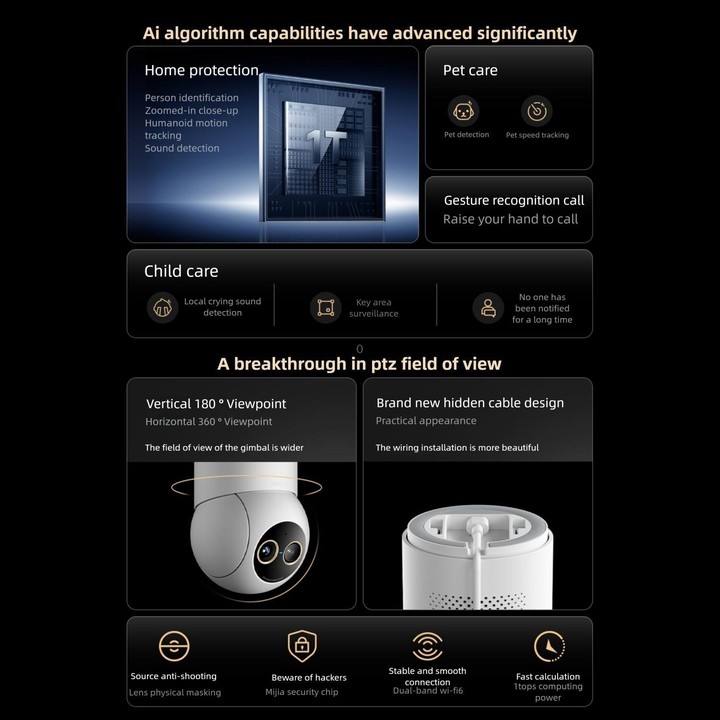 Original Xiaomi Mijia Smart Camera 4 9X Zoom Edition Baby Pet AI Facial Recognition Gesture Call Two-way Voice Camera For Mi Hom