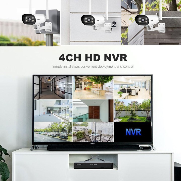 SriHome NVS001-IPC037 2MP HD 4-CH NVR WiFi IP Camera Kit(EU Plug)