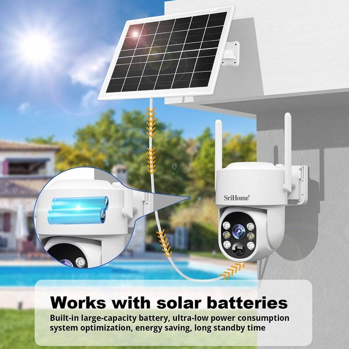 SriHome DH005 4MP 2K Low Power Consumption Wireless Security Camera System with Solar Panel(White)
