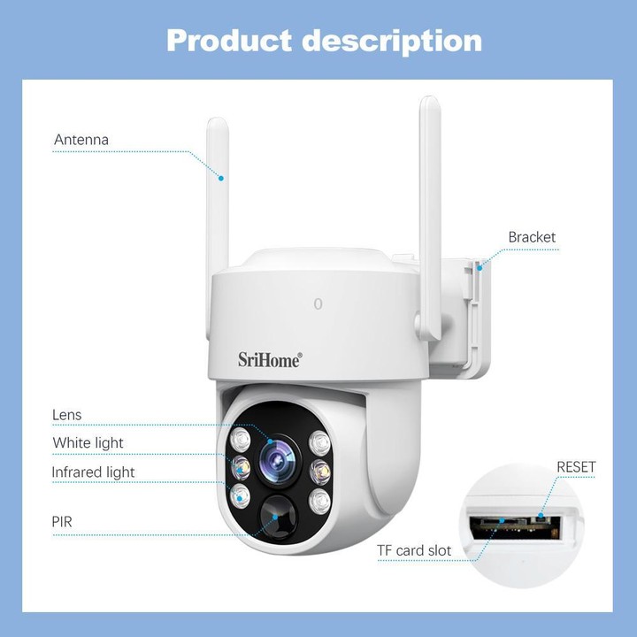 SriHome DH005 4MP 2K Low Power Consumption Wireless Security Camera System with Solar Panel(White)