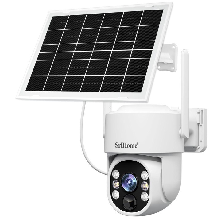SriHome DH005 4MP 2K Low Power Consumption Wireless Security Camera System with Solar Panel(White)