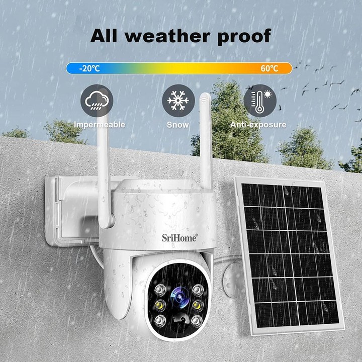 SriHome DH005 4MP 2K Low Power Consumption Wireless Security Camera System with Solar Panel(White)