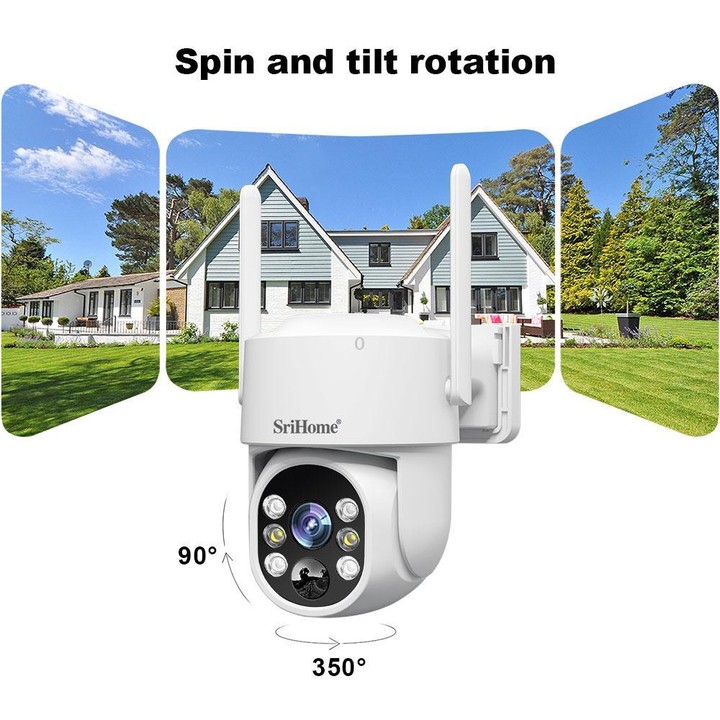 SriHome DH005 4MP 2K Low Power Consumption Wireless Security Camera System with Solar Panel(White)