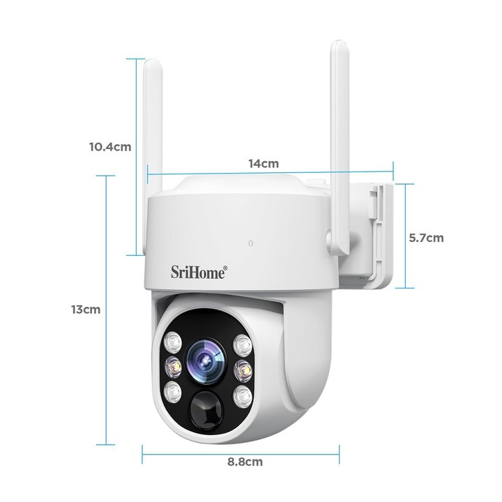 SriHome DH005 4MP 2K Low Power Consumption Wireless Security Camera System with Solar Panel(White)