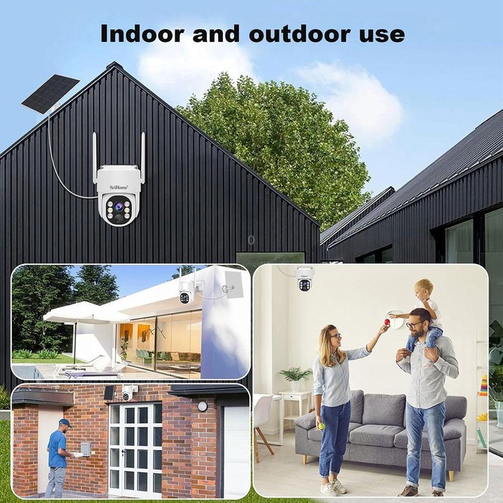 SriHome DH005 4MP 2K Low Power Consumption Wireless Security Camera System with Solar Panel(White)
