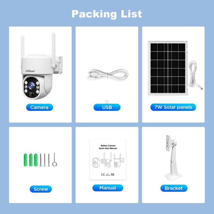 SriHome DH005 4MP 2K Low Power Consumption Wireless Security Camera System with Solar Panel(White)