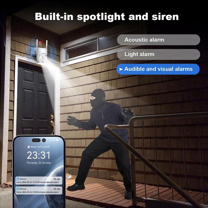 SriHome DH005 4MP 2K Low Power Consumption Wireless Security Camera System with Solar Panel(White)