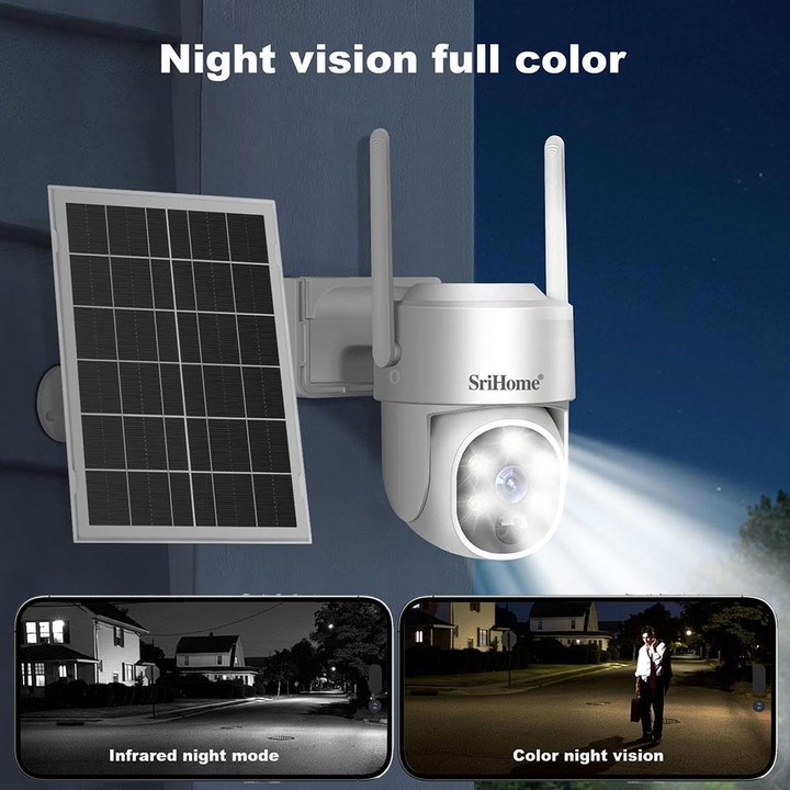 SriHome DH005 4MP 2K Low Power Consumption Wireless Security Camera System with Solar Panel(White)