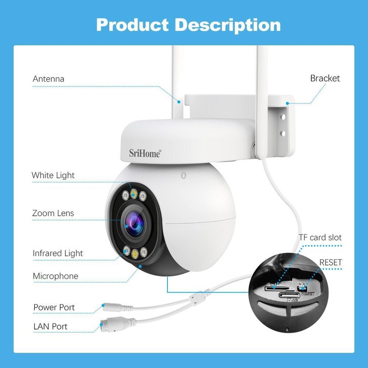 Srihome SH051 4MP 5X Optical Zoom PTZ HD Camera(EU Plug)