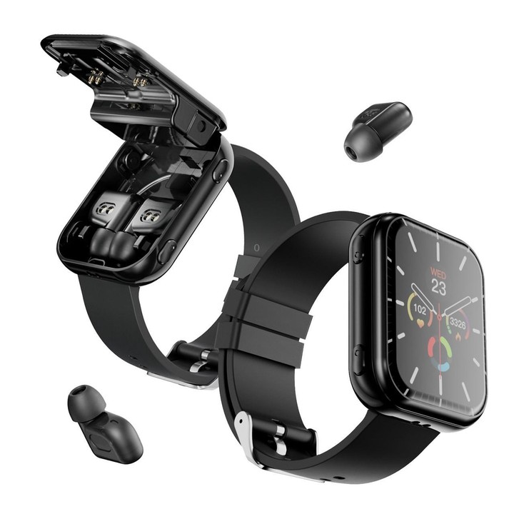 T1 TWS Headphones Smart Watch, 1.8 inch Square Screen, Support Bluetooth Call / Heart Rate(Black)