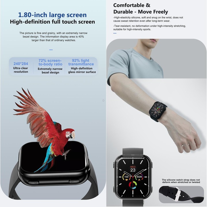T1 TWS Headphones Smart Watch, 1.8 inch Square Screen, Support Bluetooth Call / Heart Rate(Black)