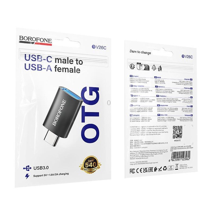 Borofone BV26C Type-C Male to USB3.0 Female OTG Adapter(Black)